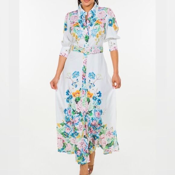 White Floral Maxi Dress - Picture 1 of 16
